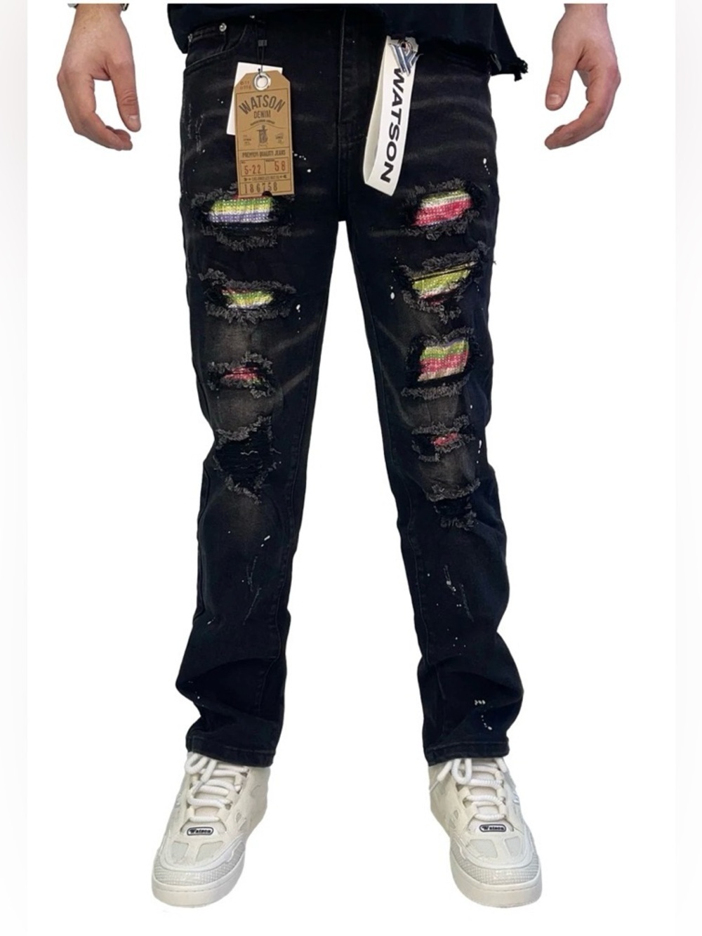 BLACK DISTRESSED MULTI RIP WATSON DENIM size 28